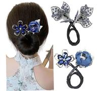 Ensemble de 2 chignons à chignons avec fleurs et feuilles en strass outil de coiffure pour français bigoudis flexibles pour femmes et filles