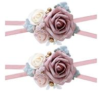 Ensemble de 2 corsage de poignet romantique réglable avec roses artificielles pour mariage, anniversaire ou retour à la maison