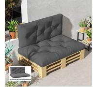 Ensemble de 2 coussins pour canapé palette 2 places dim. 120L x 80l x 12H cm Polyester gris