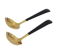 Ensemble de 2 cuillères à soupe et de cuillères évidées en acier inoxydable, couverts de qualité supérieure 304 avec manche ergonomique, finition polie miroir pour écrémer et servi (Or noir)