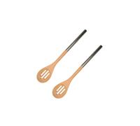 Ensemble de 2 Cuillères en bois ajourée avec manche inox 34 cm en tout Boissellerie Fackelmann