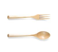 Ensemble de 2 cuillères et fourchettes en bois de hêtre naturel avec poignée confortable - Passe au lave-vaisselle - Ustensiles de cuisine essentiels et élégants pour la décoration de la maison