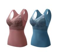 Ensemble de 2 débardeurs Thermiques pour Femme, col en V, Doublure Polaire, sous-vêtement Chaud d'hiver, débardeur Thermique, Camisole en Dentelle, Doux