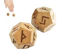 Ensemble De 2 Dés Runiques Multifaces en Bois, Dés Anciens À 12 Faces, Outils De Divination Légers Et Compacts Idéals pour Les Voyages, La Méditation Et Les Loisirs (A)