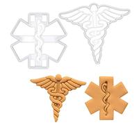 ensemble de 2 emporte-pièces sur le thème de la médecine (motifs: ems et caducée), 2 pièces