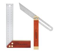 Ensemble de 2 Equerre Menuisier, équerre à angle fixe de 250 mm, équerre à angle multifonction réglable de 200 mm, manche en palissandre, règle en acier inoxydable, convient aux menuisiers et artisans