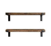 Ensemble de 2 étagères murales en bois et métal design industriel Marron, L. 60 x l. 14 x H. 4 cm, LAMO