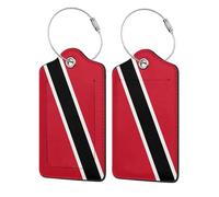 Ensemble de 2 étiquettes à bagages en cuir avec drapeau de Trinité-et-Tobago, comprenant une étiquette d'identification confidentielle, un anneau en acier inoxydable et une carte d'adresse. Convien
