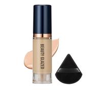 Ensemble de 2 fonds de teint liquides, fond de teint couvrance totale avec houppette triangulaire noire, poudre crème correctrice et éclaircissante, kit de maquillage longue tenue (#C)