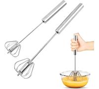 Ensemble de 2 Fouets de Cuisine, Semi Automatic Whisk, Stainless Steel Manual Egg Beater, Multifunctional Rotary Beater for Whipping, Beating and Stirring