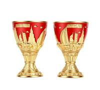 Ensemble de 2 Gobelets à Vin en Métal Vintage avec Monuments de Dubaï, Souvenir de Voyage Parfait pour la Maison et le Bar (rouge)