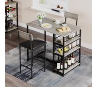 Ensemble de 2 grandes tables de bar avec tabourets rembourrés et 3 étagères de rangement - Ensemble de salle à manger peu encombrant pour petits appartements et coins de petit-déjeuner - Design