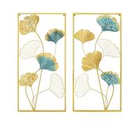Ensemble de 2 horloges murales en métal doré, décorations murales en Forme de Feuilles avec Cadre, pour Salon, Chambre, Bureau ou pièce à Vivre, 85 x 35 cm