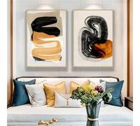 Ensemble de 2 images/Impressions Murales,Impression Toile Abstraite Avec Formes Géométriques Encre Noire Jaune Art Peinture Murale Salon Bureau Maison Décoration de Chambre-40*50cm (sans cadre)