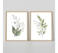 Ensemble de 2/Images Murales,Peinture Toile Moderne Vintage Avec Fleurs Plantes Vertes et Feuilles Art Mural Affiches et Impressions Salon Chambre Cuisine Décoration D'Intérieur-60*90cm (sans cadre)