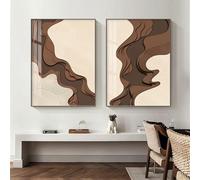 Ensemble de 2 Images-Peinture sur Toile Couleur Noyer Moderne Sculpture sur Bois Art Mural Affiches de Mode Impressions de Luxe pour Salon Chambre à Coucher Bureau Décoration-30*50Cm (Sans Cadre)