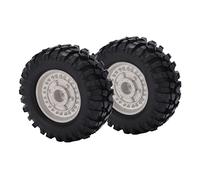 Ensemble de 2 jantes et moyeux en métal de 1,9 pouce ainsi que de pneus en caoutchouc de 96 mm : roues en alliage d’aluminium pour voitures RC, avec bande de roulement (Argent)