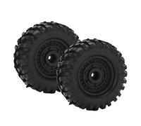 Ensemble de 2 jantes et moyeux en métal de 1,9 pouce ainsi que de pneus en caoutchouc de 96 mm : roues en alliage d’aluminium pour voitures RC, avec bande de roulement (Noire)