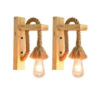 Ensemble De 2 Lampe Murale En Corde De Chanvre Appliques À Vent Industrielles Rétro Lampe Murale En Bois Créative Chambre Lampe De Chevet E27 Lampes Murales Salon Escaliers Étude Restaurant, 2Pcs
