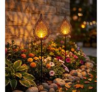 Lot de 2 lampes solaires d'extérieur à LED, aspect flamme, verre, boule, spots enfichables or, lampes à piquet de jardin