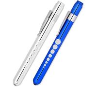 Ensemble de 2 lampes à stylo LED avec jauge d'élève pour infirmière médecin examen clinique lampe de poche portable bleu et argent