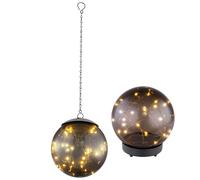 Ensemble de 2 lampes de décoration à boule solaire à LED Stand extérieur Projecteurs Balcon de jardin Lampe suspendue Fumée