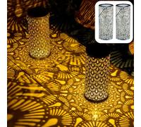Marrakech - Lot de 2 lanternes solaires d'extérieur avec anse en métal - 30 cm - Lanterne orientale LED solaire Fava - Vert - Étanche IP65 - Décoration de jardin