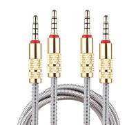 Ensemble de 2 Lilware Câbles Audio 3,5 mm Tressé en Métal avec Jack Métallique - 3,5 mm à 3,5 mm Cordon Audio AUX - Argent