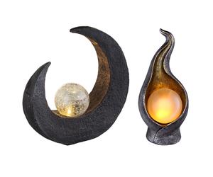 Ensemble de 2 luminaires extérieurs LED chemin jardin décoration flamme lune or argent brun noir