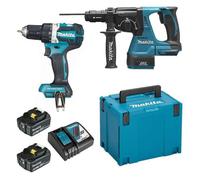 Ensemble de 2 machines 18 V Li-Ion 5 Ah MAKITA Perceuse DDF484 + Perfo DHR243 - 2 batteries, chargeur, coffret - DLX2191TJ