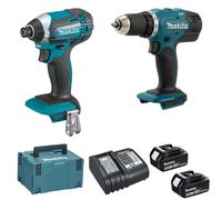 Ensemble de 2 machines 18 V Li-IonDLX2141JX2 - MAKITA - ave 2 batteries 18v 3Ah - chargeur - MAKPAC - DLX2141JX2