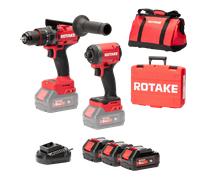 Ensemble de 2 machines ROTAKE 18V - Perceuse visseuse à percussion D1H-40D + Visseuse à chocs S1 - ROTAKE - avec 1 batterie 18V 5Ah + 1 sac de transport - LOT03
