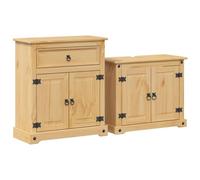 Ensemble de 2 meubles de salle de bain Corona en pin massif avec finition à la cire de miel - Ensemble de meubles de salle de bain durables pour une ambiance élégante