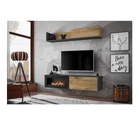 Ensemble de 2 meubles muraux ""Dallas"" avec cheminée - Gris/Beige - L 180 x H 180 x P 40 cm