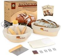 Ensemble de 2 Moules à Pain - Moules Ronds de 9'' et 10'' avec Inserts en Lin et Panier en Rotin - Idéal pour le Pain au Levain Naturel à la Française