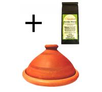 Tajine marocaine, avec thé | Tagine, non émaillé sans substances nocives, original du Maroc, pot en terre cuite pour cuisiner, Tuareg Ø 26 cm, pour 1-3 personnes | fabriqué à la main par Marrakech