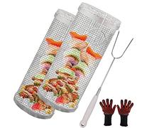 Ensemble de 2 paniers à Griller en Acier Inoxydable pour Barbecue - Grandes Cages Rondes en Maille pour grillades en extérieur, idéales pour Les Frites et Le Poisson, compatibles Lave-vaisse