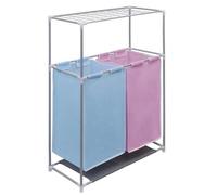 vidaXL Ensemble de 2 paniers à linge avec étendoir – 2 sections et étagère – Multicolore (rose/bleu)