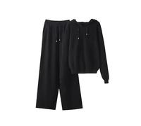 Ensemble de 2 pièces à capuche pour femme - Style décontracté - Taille haute - Jambes larges, Noir , M