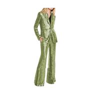 Ensemble de 2 pièces à paillettes pour femme, smoking, blazer, pantalon, bal, fête, bal, sauge, M