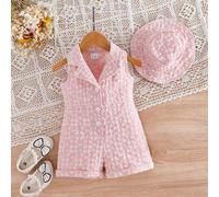 Ensemble de 2 pièces comprenant un body sans manches à fleurs 3D et un chapeau de seau pour bébé fille, pour l'été 6-9M,9-12M,12-18M,18-24M,2-3Y,3-6MPolyester,Tissu tissé