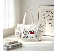 Ensemble de 2 pièces comprenant un grand sac fourre-tout multifonctionnel blanc avec imprimé graffiti Hello chat de Sanrio et un porte-monnaie amovible. Peut être porté de plusieurs façons, idéal pour