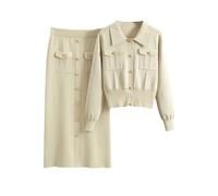 Ensemble de 2 pièces coréen à manches longues pour femme - Cardigan en tricot doux à boutons, abricot, M