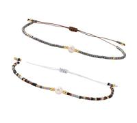 Ensemble de 2 pièces de bracelets de perles traditionnels tissés à la main, de poignet en corde réglable, bijoux de poignet ethniques, cadeaux, bracelets en chaîne de perles tissés à la main