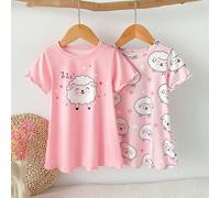 Ensemble de 2 pièces de chemise de nuit pour bébé fille avec impression d'agneau endormi mignon, couverture complète et poignets à pois roses 6-9M,9-12M,12-18M,18-24M,2-3YCartoon,Géométrique,LettresÉt