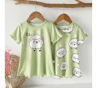 Ensemble de 2 pièces de chemise de nuit pour bébé fille, avec impression d'agneau endormi mignon et motif à pois roses couvrant complètement les poignets 6-9M,9-12M,12-18M,18-24M,2-3YAnimalÉtoffe