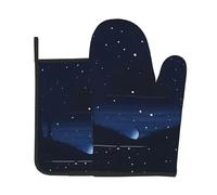 Ensemble de 2 pièces de cuisine bleu foncé avec gants d'isolation thermique + manique - Anti-brûlure et isolation thermique