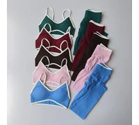 Ensemble de 2 pièces de leggings sans couture, soutien-gorge et Leggings de sport à bretelles pour femmes, taille haute, sculpture de Fitness, pantalons de course, combinaisons de gymnastique Black