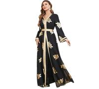 Ensemble de 2 pièces de robe abaya pour femmes avec estampe dorée, caftan à devant ouvert et robes marocaines musulmanes, L
