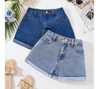 Ensemble de 2 pièces de shorts en jean ample avec ourlet enroulé pour filles préadolescentes, idéal pour le printemps et l'été. Tenue décontractée pour la plage, les concerts, les festivals bohèmes 8Y
